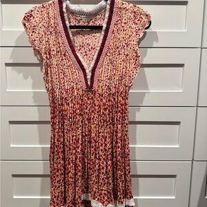 Poupette St. Barth Red and Pink Patterned Dress